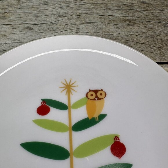Rachael Ray HOLIDAY HOOT Christmas Tree Owl Stars Porcelain Salad Plates Set 4 - Picture 13 of 16